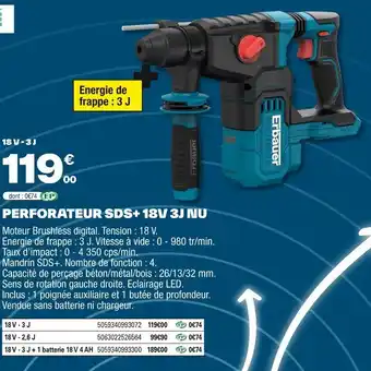 Brico Dépôt Perforateur sds+ 18v 3j nu offre