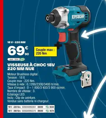 Brico Dépôt Visseuse à choc 18v 220 nm nue offre