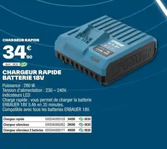 Brico Dépôt Chargeur rapide batterie 18v offre