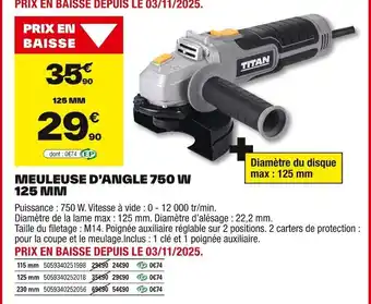 Brico Dépôt Meuleuse d'angle 750 w 125 mm offre