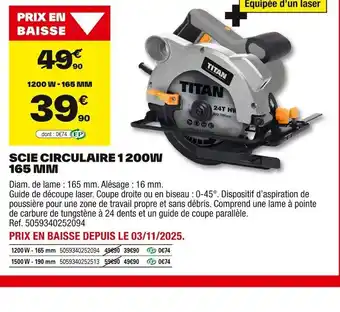 Brico Dépôt Scie circulaire 1200w 165 mm offre