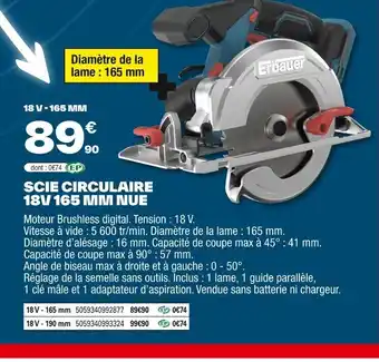 Brico Dépôt Scie circulaire 18v 165 mm nue offre