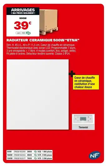 Brico Dépôt Radiateur ceramique 500w etna offre
