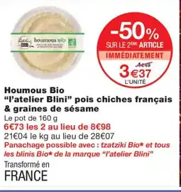 Monoprix L'ATELIER BLINI Houmous bio pois chiches français & graines de sésame offre