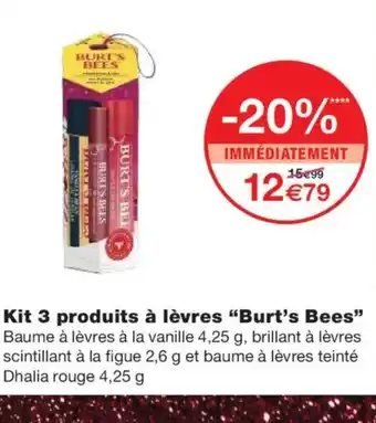 Monoprix BURT'S BEES Kit 3 produits à lèvres offre