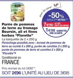 Monoprix FLORETTE Purée de pommes de terre au fromage Boursin, ail et fines herbes offre