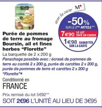 Monoprix FLORETTE Purée de pommes de terre au fromage Boursin, ail et fines herbes offre