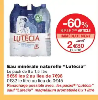 Monoprix LUTÉCIA Eau minérale naturelle offre