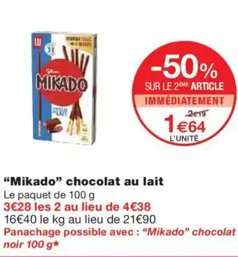 Monoprix MIKADO chocolat au lait offre
