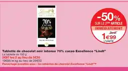 Monoprix LINDT Tablette de chocolat noir intense 70% cacao Excellence offre