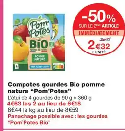 Monoprix POM'POTES Compotes gourdes Bio pomme nature offre
