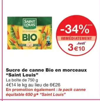 Monoprix SAINT LOUIS Sucre de canne Bio en morceaux offre