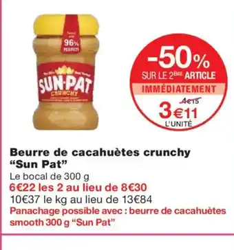 Monoprix SUN PAT Beurre de cacahuètes crunchy offre