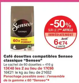 Monoprix SENSEO Café dosettes compatibles Senseo classique offre