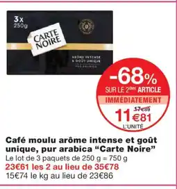 Monoprix CARTE NOIRE Café moulu arôme intense et goût unique, pur arabica offre