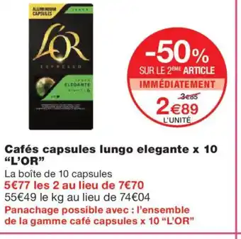 Monoprix L'OR Cafés capsules lungo elegante x 10 offre