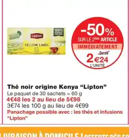 Monoprix LIPTON Thé noir origine Kenya offre