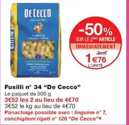 Monoprix DE CECCO Fusilli n° 34 offre