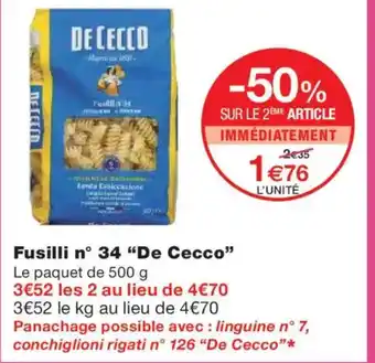 Monoprix DE CECCO Fusilli n° 34 offre