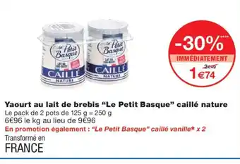 Monoprix LE PETIT BASQUE Yaourt au lait de brebis caillé nature offre