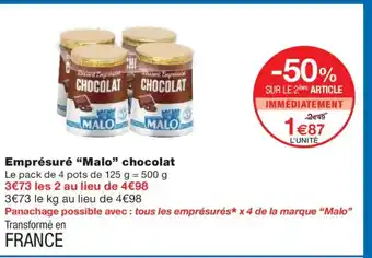 Monoprix MALO Emprésuré chocolat offre