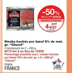 Monoprix CHARAL Steaks hachés pur bœuf 5% de mat. gr. offre