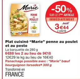 Monoprix MARIE Plat cuisiné penne au poulet et au pesto offre