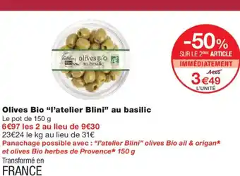Monoprix L'ATELIER BLINI Olives Bio au basilic offre