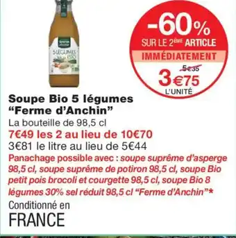 Monoprix FERME D'ANCHIN Soupe Bio 5 légumes offre