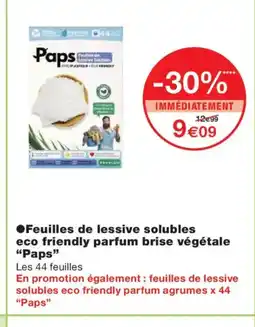 Monoprix PAPS Feuilles de lessive solubles eco friendly parfum brise végétale offre