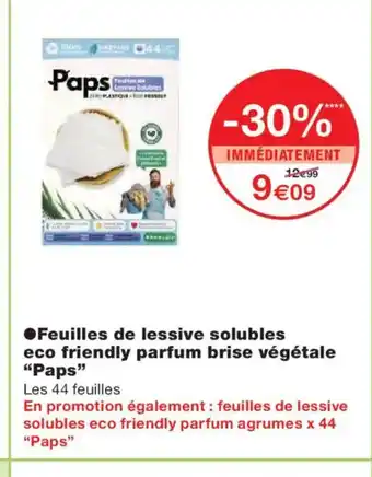 Monoprix PAPS Feuilles de lessive solubles eco friendly parfum brise végétale offre
