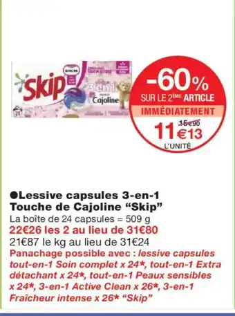 Monoprix SKIP Lessive capsules 3-en-1 Touche de Cajoline offre