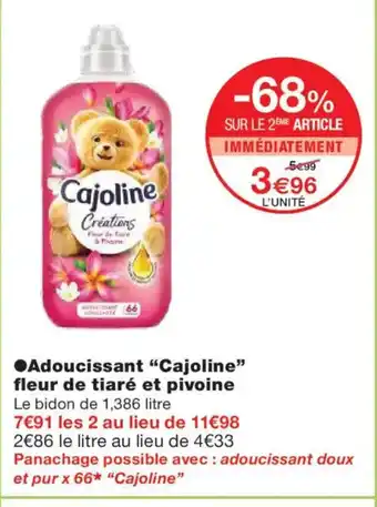 Monoprix CAJOLINE Adoucissant cajoline" fleur de tiaré et pivoine offre
