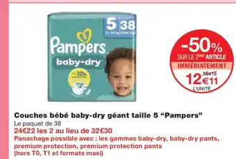 Monoprix PAMPERS Couches bébé baby-dry géant taille 5 offre