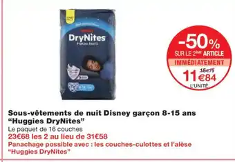Monoprix HUGGIES DRYNITES Sous-vêtements de nuit Disney garçon 8-15 ans offre