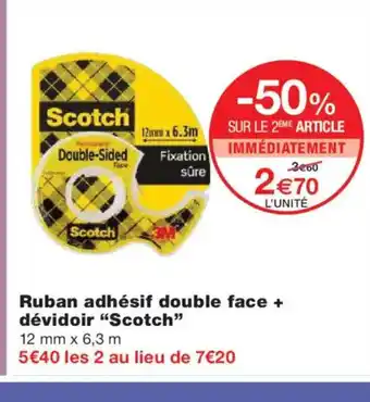 Monoprix SCOTCH Ruban adhésif double face + dévidoir offre