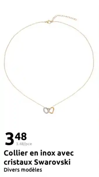 Action Collier en inox avec cristaux swarovski offre