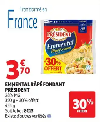 Auchan Supermarché Emmental râpé fondant président offre