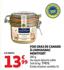 Auchan Supermarché Foie gras de canard à l'armagnac montfort offre