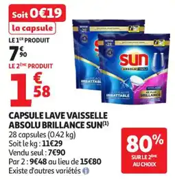Auchan Supermarché Capsule lave vaisselle absolu brillance sun offre