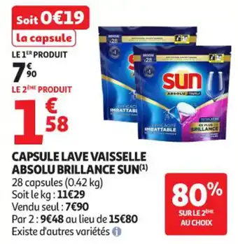 Auchan Supermarché Capsule lave vaisselle absolu brillance sun offre