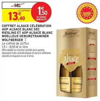 Intermarché Express Coffret alsace célébration aop alsace blanc sec riesling et aop alsace blanc moelleux gewurztraminer wolfberger offre