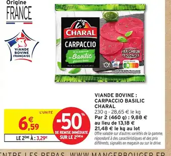 Intermarché CHARAL Viande bovine : carpaccio basilic offre
