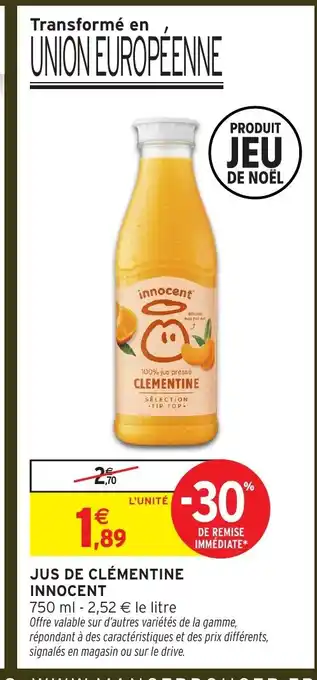 Intermarché INNOCENT Jus de clémentine offre