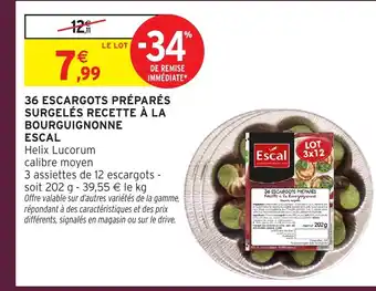 Intermarché ESCAL 36 escargots préparés surgelés recette à la bourguignonne offre