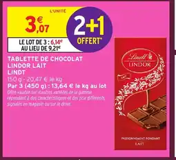 Intermarché LINDT Tablette de chocolat lindor lait offre