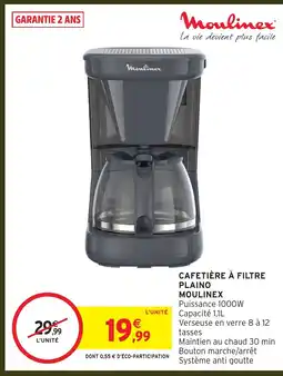 Intermarché MOULINEX Cafetière à filtre plaino offre