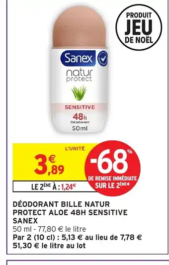 Intermarché SANEX Déodorant bille natur protect aloe 48h sensitive offre