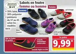 Norma BIOFUN Sabots en feutre femme ou homme femme offre