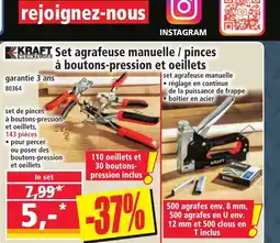 Norma KRAFT Set agrafeuse manuelle' pinces à boutons-pression et oeillets offre